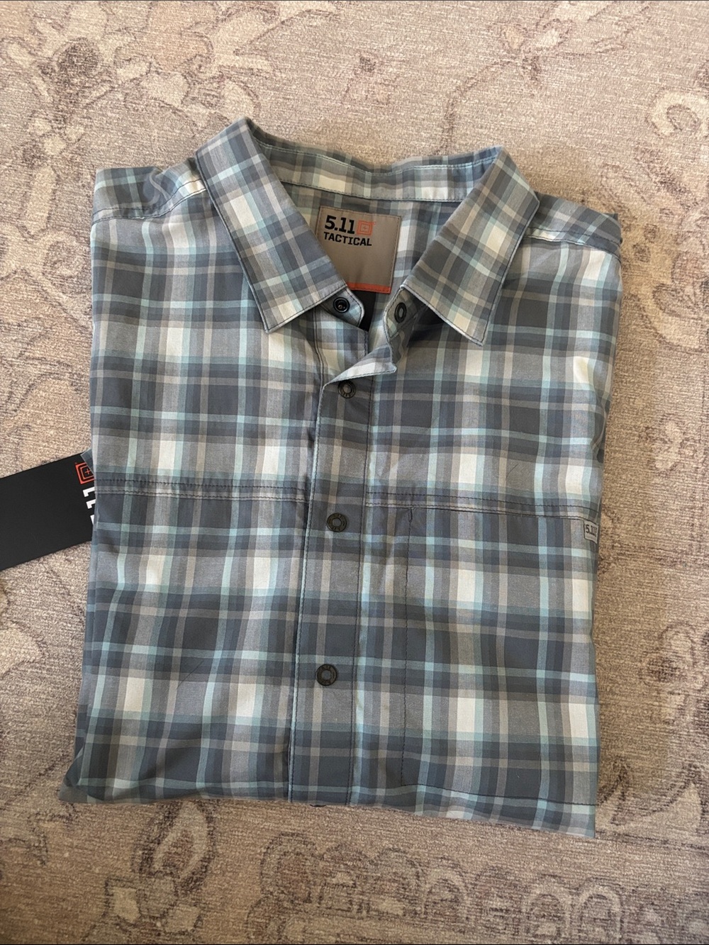 5.11 Tactical Men’s Gray and Light Blue Plaid Button-Down Shirt